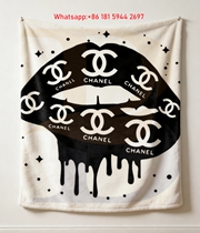 Chanel Dripping Lips CC Logo Flannel Sofa Throw Blanket IMG_7257